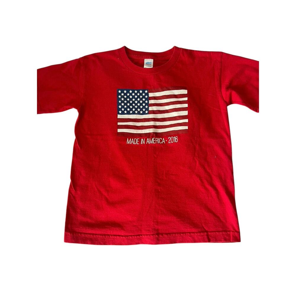 USA Kids Red American Flag Short Sleeve Crew Neck T-Shirt Youth Size Large 10-12